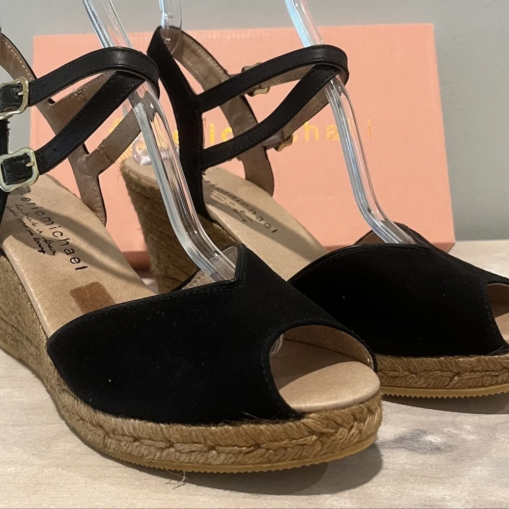 Eric Michael Gina Black‎ Leather Wedge Sandals. Size EU 41.  US 10.5